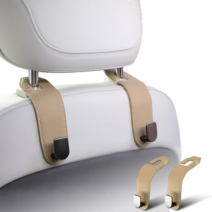 Car Headrest Hook, 2 Pack Leather Car Seat Hooks for Purses and Bags, Car Organization Accessories (Tan) - color: Tan
