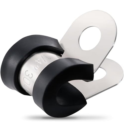 OURU 100PCS Cable Clamps 1/4 Inch 304 Stainless Steel Cable Clamps Rubber Coated Cushioned Insulated Cable Clamp,Automotive Wire Clamps,Pipe Clamps,Metal Clamp for Tube,Wire Cord Installation(6mm) - size: 100 PCS - 1/4 Inch