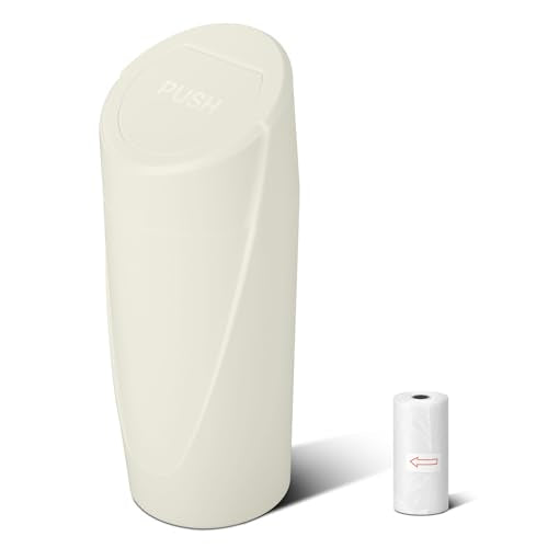 Car Trash Can Bin with Lid - Car Garbage Can Cup Holder - Cream Mini Leakproof Vehicle Garbage Bin with 20pcs Trash Bags-Automotive Organizers and Storage for Front Back Seat Accessories - color: Cream