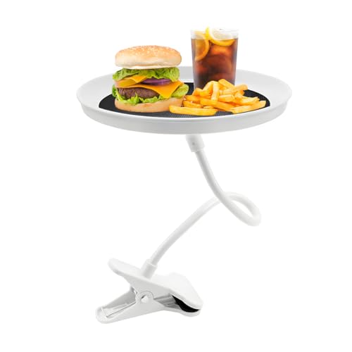 povtii Car Adjustable Food Tray, 360° Swivel Car Food Tray 8.7 Inch Diameter Storage Tray, Non-Slip Clip Type Snack Tray Swivel Dining Table for Vehicles, Interior Car Accessories (White) - color: White