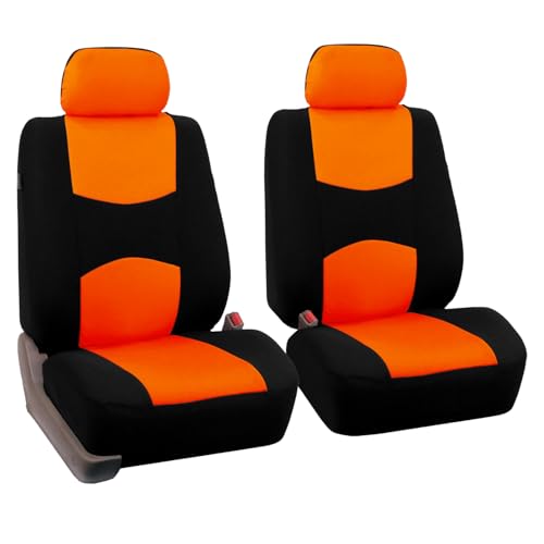 FH Group FH-FB050102 Pair Set Flat Cloth Car Seat Covers, Orange/Black- Universal Fit for Trucks, SUVs, and Vans - color: Orange, style: Seat Cover Front Set