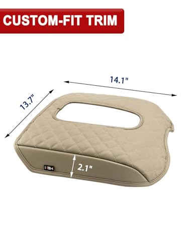 KBH Center Console Armrest Cover for Cadillac Escalade 2015 2016 2017 2018 2019 2020, Vinyl Leather Trim, Middle Console Arm Rest Lid Cushion Pad, Anti-Scratch, Beige - color: Beige, size: Cadillac Escalade 2015-2020
