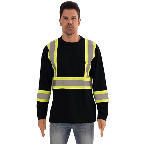 High Visibility Class 3 Shirts，Hi Vis Safety Long Sleeve Quick Dry Mesh Construction Work - color: Black, size: XX-Large