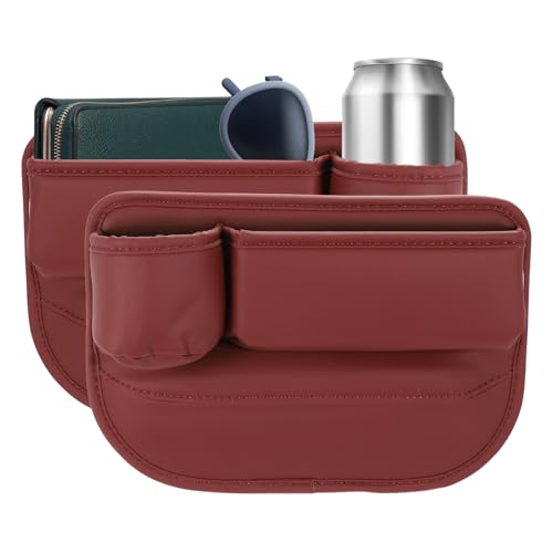HARFINGTON 2pcs Car Seat Gap Filler Organizer 11.8 x 8.3 x 2.2 Inch PU Universal Car Organizer Storage Box Between Seat and Console (Left+Right) with Cup Holders for Phone Keys, Red - color: Red