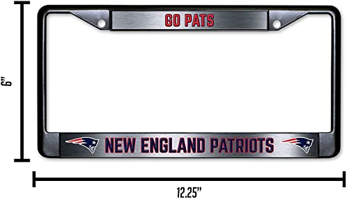 NFL New England Patriots Go Pats Black Chrome License Plate Frame - 2-Screw Mount - color: Patriots