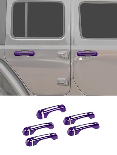 Savadicar 5-Piece Purple Door Handle Cover Trim Kit for Jeep Wrangler JL JLU 4xe & Gladiator JT 2018-Present – Exterior Handle Cap Accent Accessories - color: Purple, size: Front & Rear & Tailgate, style: Hollow