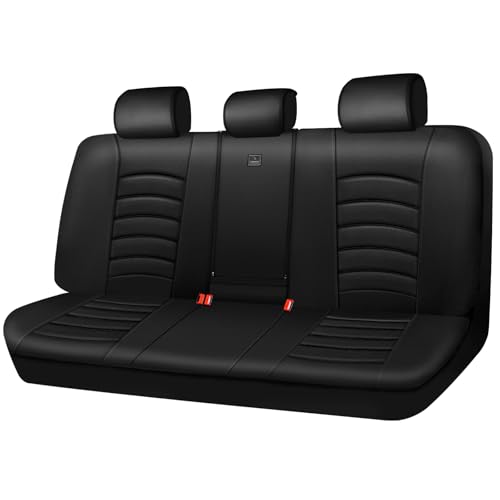 CAR PASS Leather Back Seat Cover, Universal Waterproof Bench Rear Seat Cover Zipper Split Rear Bench Protector Fit 95% Automotive Interior Covers for Cars Sedans SUVs (Rear,All Black) - color: Black and black, size: Rear Seat