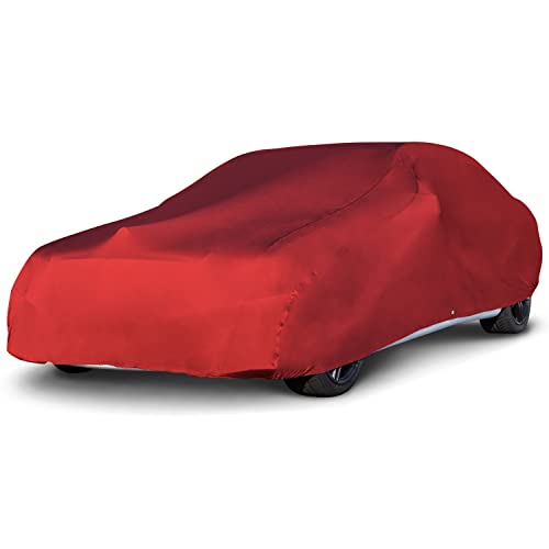 Budge Indoor Stretch Car Cover, Premium Dustproof Protection with Soft Fleece Lining, Breathable Indoor Car Cover Fits Vehicles up to 264 Inches, Red - color: Red, size: Size 5: Fits up to 22'