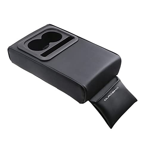 Car Center Console Pad with Front Storage Pocket for Phone,PU Leather Armrest Cushion with Cup Holder,Elbow Rest Pillow,Universal Car Armrest Seat Box Cover Protector for Most Vehicles - color: Black