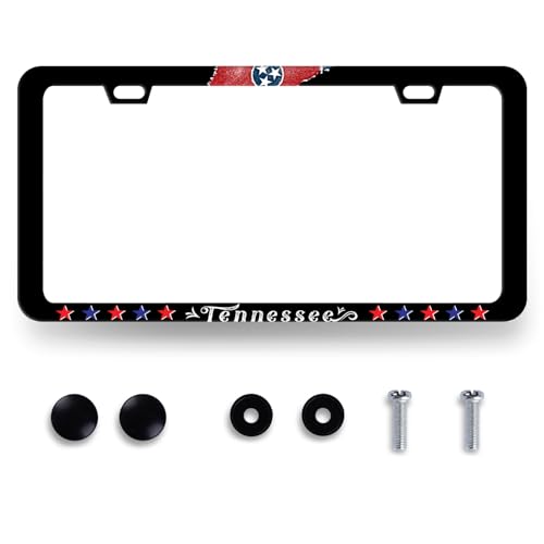 Retro Tennessee State Flag License Plate Frame Funny License Plate Holder for Front and Rear Car Tags Stainless Steel Black License Plate Car Decoration with Screws 12.2" x 6.2" - color: Tennessee State Flag