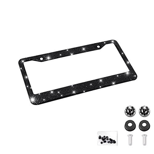 Bling Car License Plate Frame, Handcrafted Crystal Stainless Steel License Plate Frame, Sparkly, Durable, Universal Fit, Car Accessories for Girls, Women (Black) - color: Black, size: 1PCS