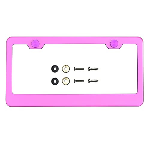 T304 Stainless Steel License Plate Frame – 8K Mirror Polish Finish, Rust-Resistant, Slim Design, Universal Fit, Includes Screw Caps, Washers & Stainless Steel Screws (Baby Pink) - color: Baby Pink