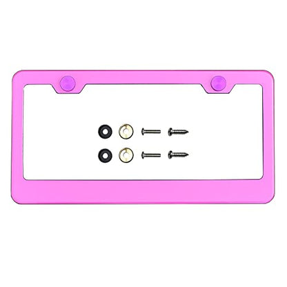 T304 Stainless Steel License Plate Frame – 8K Mirror Polish Finish, Rust-Resistant, Slim Design, Universal Fit, Includes Screw Caps, Washers & Stainless Steel Screws (Baby Pink) - color: Baby Pink