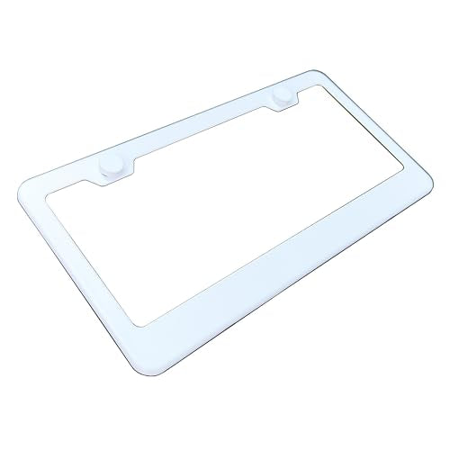 T304 Stainless Steel License Plate Frame – 8K Mirror Polish Finish, Rust-Resistant, Slim Design, Universal Fit, Includes Screw Caps, Washers & Stainless Steel Screws (White) - color: White