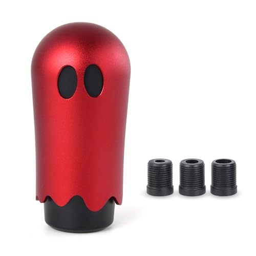 Ghost Shift Knob, Aluminum Weighted Automotive Gear Shift Manual knobs Lever with 3 Threaded Adapters M8 M10 M12 x 1.25, Universal for Vehicle Funny Cool Spooky Car Accessories (Red) - color: Red