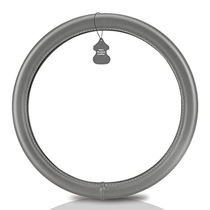 Haokay Heavy Duty Pure Cowhide Steering Wheel Cover SUV Car, Gray Genuine Leather Steering Wheel Cover Men Women Universal 14.5 to 15 Inch - color: GREY-1
