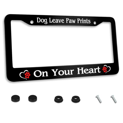 Personalized License Plate Frame Dog Leave Paw Prints On Your Heart Stainless Steel License Plate Holder Accessory Decorative 2 Holes and Screws Fits US Standard License Plates Size: 12.2 x 6.3 Inches - color: Dog Leave Paw Prints On Your Heart