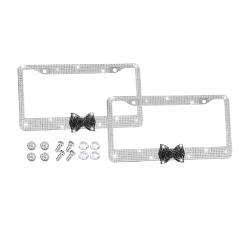 Bling Car License Plate Frame for Women, 2PCS Crystal Rhinestone Stainless Steel Vehicle Plate Holder, Glitter Diamond Sparkly Auto Plate Cover Accessories, Universal Fit (White/Black Bow) - color: White/Black Bow