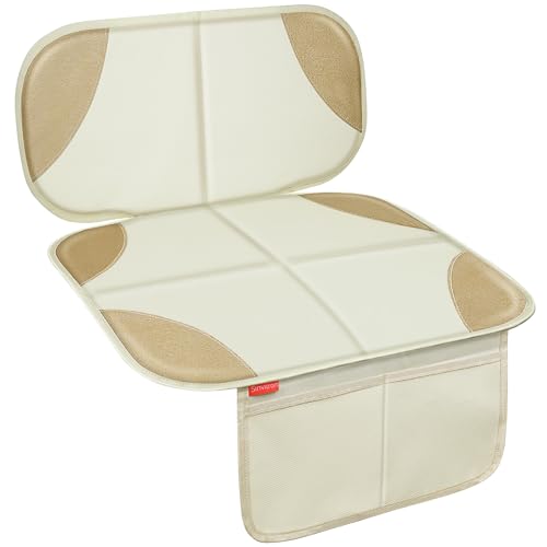 Sinvitron Car Seat Protector for Kids, Anti-Slip Thick Padding, Seat Mark Protection, 2 Storage Pockets for Toys & Snacks, Universal Fit for Most Vehicles (White, 1 Pack) - color: White, size: 1 Pack