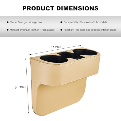 Car Seat Gap Filler Organizer, Multifunctional Auto Console Side Storage Box with Cup Holder, Universal PU Leather Cup Holder Front Seat Crevice Filler for Car Truck SUV (Beige) - color: Beige