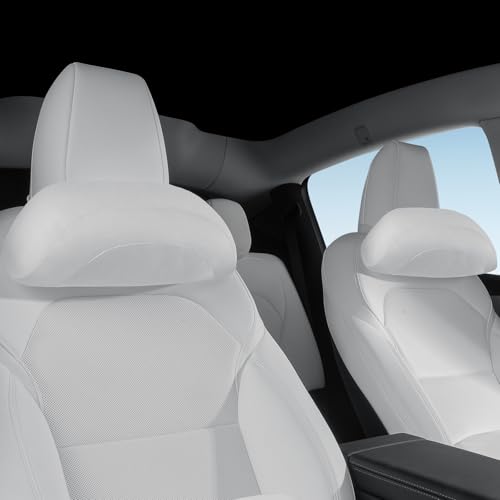 TOPABYTE Car Headrest Neck Pillow Support Cushion for Tesla Model Y/3/S/X & Cybertruck Headrest Pillow for Driving with Extra Filler Cotton Bag, Thickness Adjustable (White, 2PC) - color: White, size: Suede 2 Packs