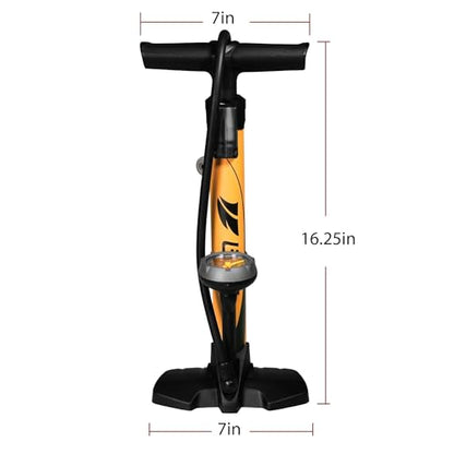 BV Bicycle Pump Durable Bike Floor Pump 17/24 inch Smart Valve Head, 160 psi, Automatically Reversible Presta and Schrader - style: Honey Yellow - Petite