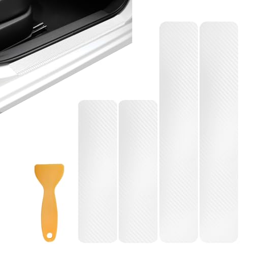 4 PCS Car Door Sill Protector, 3D Carbon Fiber Door Entry Edge Protection Trim Bumper Cover Strip, Anti-Scratch Threshold Protective Sticker Scuff Plate Guard for Most Vehicles (White) - color: White, 3D