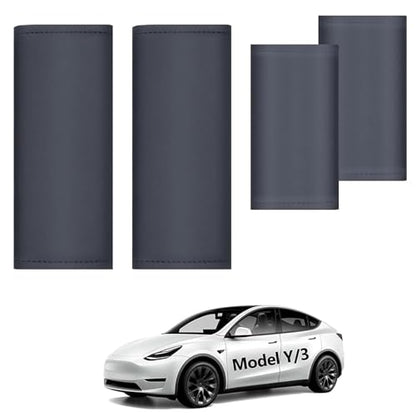 4PCS Door Handle Cover Compatible with Tesla Model Y 2020-2026 & Model 3 2020-2026 Anti-Scratch Door Handle Protector Grab Leather Soft Handle Plate for Model Y or Model 3 Accessories