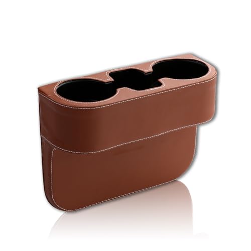 Car Cup Holder, PU Leather Auto Front Seat Organizer, Multifunctional Cup Drink Holders, Gap Filler Storage Box Coin Bucket Console Side Pocket Cell Mobile Phone Holder (Brown) - color: Brown