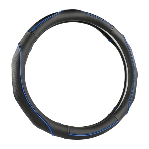 West Llama 3D Leather Steering Wheel Cover for Kia, Premium Non-Slip Piping Design, Custom Fit for 14.5-15 inch, Stylish & Durable(Black+Blue Line-Standrad Size) - color: C-Black+Blue