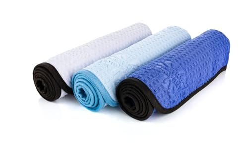 The Rag Company Dry Me A River, Professional Korean 70/30 Blend Microfiber Waffle-Weave Drying & Detailing Towels, Soft Suede Edges, 390 GSM, 16x24 Inches, Royal Blue, 3-Pack - color: Royal Blue, size: 16in x 24in