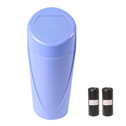 Hovom Mini Car Trash Can with Lid, Portable Garbage Can for Car, Leakproof Cup Holder Automotive Garbage Bin with 2 Rolls of Trash Bags, Small Trash Storage Can for Car Home Office(Dark Blue) - color: Dark Blue