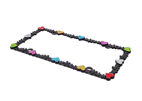 Creathome 3D Shining Daisy Heart License Plate Frame from Pure Zinc Alloy Metal Perfect Plate Holder, Matt Black with Colorful Glitter, Luminously Heart - color: Matt Black with Colorful Glitter, Luminously Heart