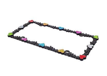 Creathome 3D Shining Daisy Heart License Plate Frame from Pure Zinc Alloy Metal Perfect Plate Holder, Matt Black with Colorful Glitter, Luminously Heart - color: Matt Black with Colorful Glitter, Luminously Heart