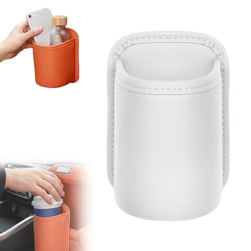 Universal Leather Car Door Cup Holder Trash Can, Leakproof Car Trash Bin,Multifunctional Back Seat Car Organizer for Hold Phones, Snacks, Drinks (White) - color: White