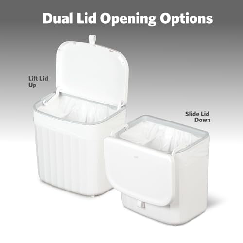 Glad Roomate Under Counter Waste Bin | Space Saving Small Trash Can for Kitchen Cabinet, Bathroom or Office | Dual Lid for Ease of Opening, 7 Liter, White - size: 7L