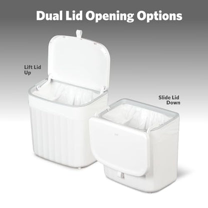 Glad Roomate Under Counter Waste Bin | Space Saving Small Trash Can for Kitchen Cabinet, Bathroom or Office | Dual Lid for Ease of Opening, 7 Liter, White - size: 7L