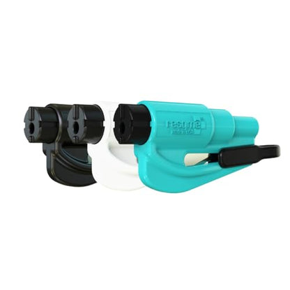resqme The Original Emergency Keychain Car Escape Tool, 2-in-1 Seatbelt Cutter and Window Breaker, Made in USA, Family Pack of 3, Black, White, Teal - Compact Emergency Hammer - color: Black, White, Teal