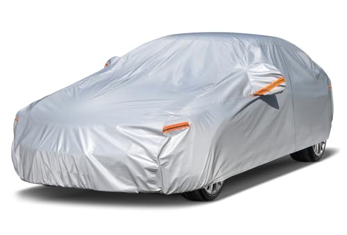 Kayme 6 Layers Car Cover Waterproof All Weather for Automobiles, Outdoor Full Cover Rain Sun UV Protection with Zipper Cotton, Universal Fit for Sedan (178-185 inch) - color: Aluminum-Silver, size: A1 Fit Sedan-Length (178" To 185")