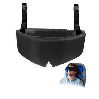 Travel Pillows for Airplanes, Airplane Head Strap with Silk Eye Mask for Sleeping, Long Flights & Car Road Trips 360°Headrest Neck Support, Stops Bobbing, Small & Compact（Black） - color: Black