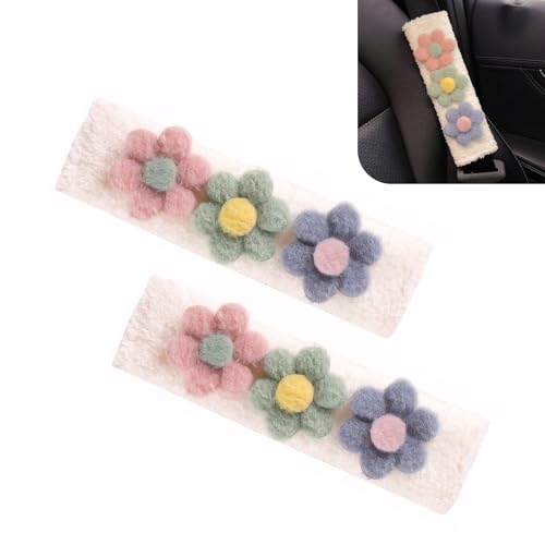 2 PCS Car Seat Belt Cover Pads, Cute Flower Safety Seatbelt Covers Cushion, 9.4" x 2.5" Soft Plush Shoulder Strap Protector, Universal Seat Belt Cover for Adults and Kids (Purple) - size: 2 PCS Car Seat Belt Cover Pads
