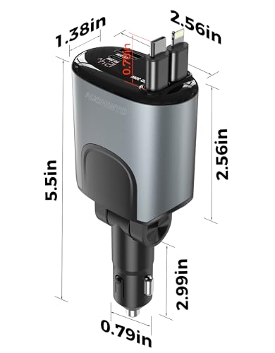 Retractable Car Charger, 100W Car Phone Charger with Cables Fast Charging,Cigarette Lighter USB Charger for iPhone 17 16 15 14 13 12 11 Galaxy Pixel,Travel Essentials Car Accessories Gifts for Him Her