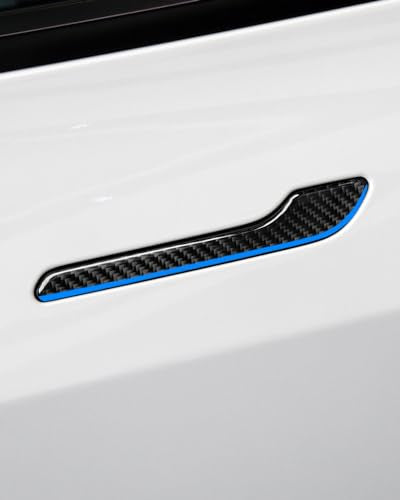 Carbon Fiber Door Handle Cover, Door Handle Protective Cover Decoration Compatible with Tesla Model Y/3 accessories (2017-2025) Highland & Juniper Compatible (4 Pieces) (Blue rim with drip) - style: Blue rim with drip