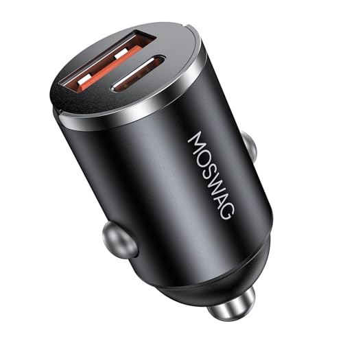 MOSWAG Car Charger, Invisible Cigarette Lighter USB Adapter [All Metal & Mini], 2 Port Car Adapter, QC3.0 Dual Port Cigarette Lighter for iPhone 17 16 Samsung S25 Ultra Piexl 10 and More