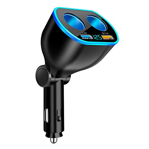 2026 New Upgrade 4 Port Cigarette Lighter Splitter,2.4A&QC3.0 Super Fast Car Charger with Dual Cigarette Lighter Plug with LED Voltmeter Compatible with Mobile Cell Phone Dash Cam GPS (QC+2.4A) - color: QC+2.4A