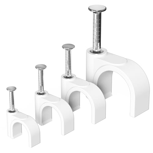 Jadaol Cable Clips with Nails, 400 Pack Cord Wire Clips (5mm 6mm 8mm 10mm), Nail-in Round Cable Tacks for Ethernet Cable, Coaxial, TV, Speaker, Electrical Wire, White - size: 5/6/8/10mm