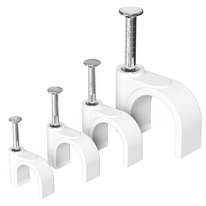 Jadaol Cable Clips with Nails, 400 Pack Cord Wire Clips (5mm 6mm 8mm 10mm), Nail-in Round Cable Tacks for Ethernet Cable, Coaxial, TV, Speaker, Electrical Wire, White - size: 5/6/8/10mm