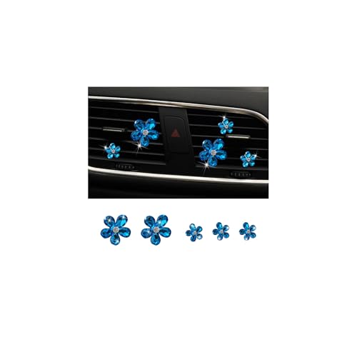 Zpana Bling Daisy Flower Car Air Vent Clips, 5PCS Sparkling Crystal Rhinestone Cute Vehicle Air Conditioning Clamp, Diamond Auto Air Outlet Clip Decor for Women Girls, Universal Fit (Blue) - color: Blue