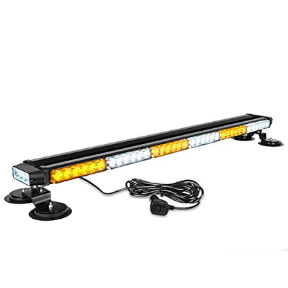 ASPL 38.5" 78 LED Strobe Light Bar Double Side Flashing High Intensity Emergency Warning Flash Strobe Light with Magnetic Base for Safety Construction Vehicles Tow Trucks Pickup (Amber/White) - color: Amber/White