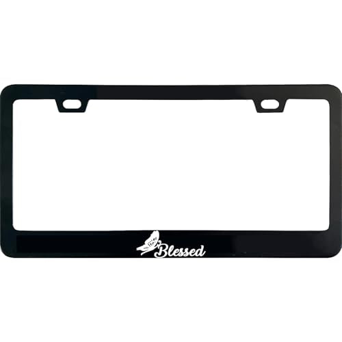 Butterfly Blessed License Plate Frame, 12 X 6 Inch Black Stainless Steel Car Accessories for Women/Men, with 2 Holes & Screws - color: Butterfly Blessed